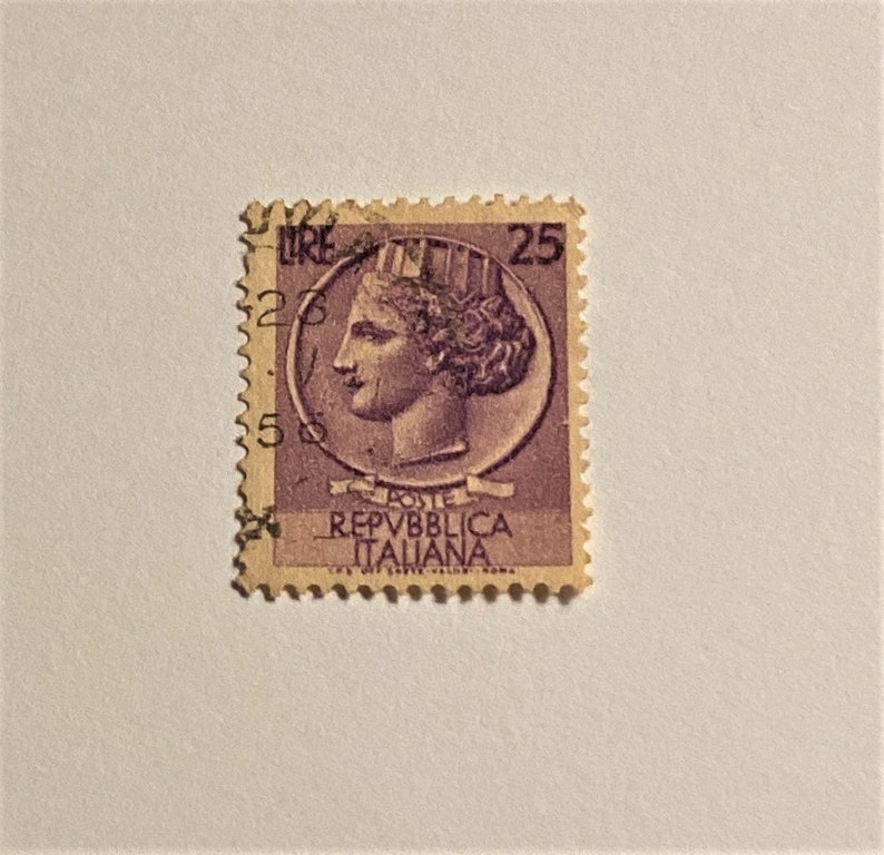 Italian 25 Lira Stamp Italy 1953 Serie Siracusana, Light Cancel, Purple, VF NH OG, Free Domestic Shipping image 1