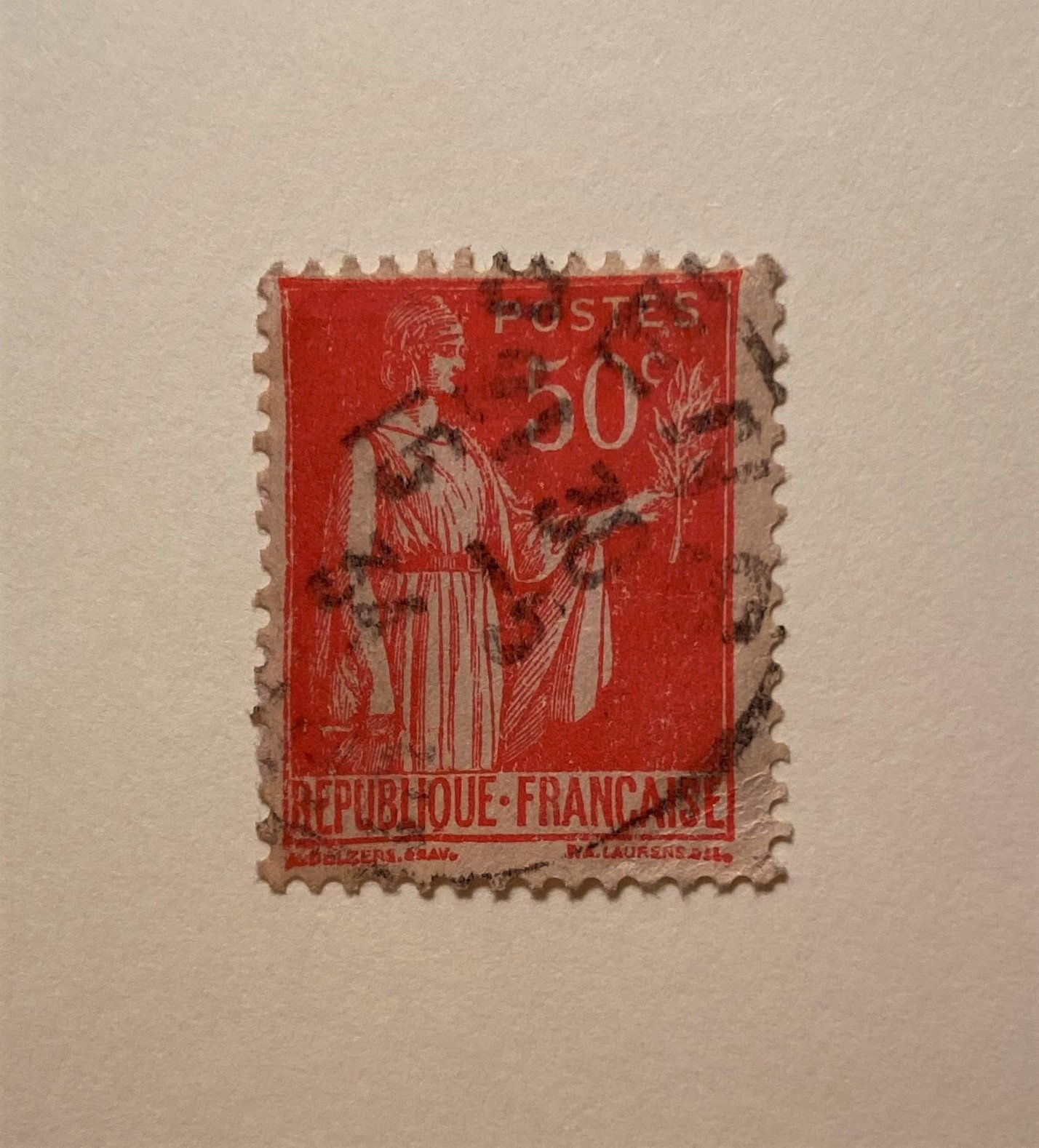 France Postage Stamp Vintage Retro French 50 Centimes 0.50 POSTES