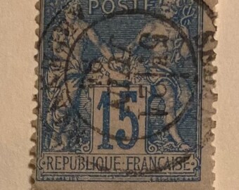 France 15fr Stamp; 1877-1880; Blue & Bluish; SC#92; Lightly