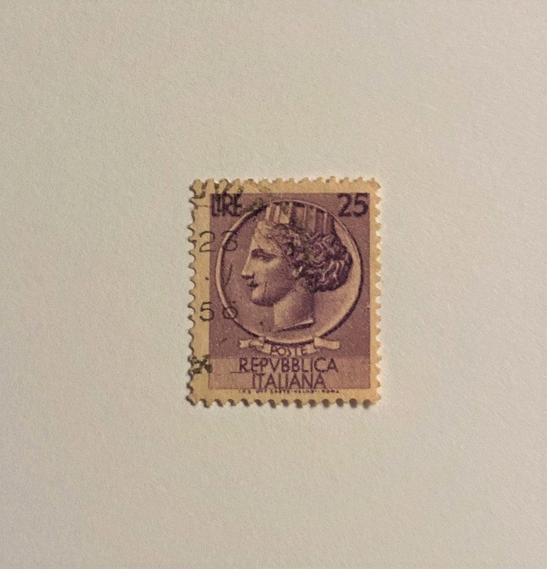 Italian 25 Lira Stamp Italy 1953 Serie Siracusana, Light Cancel, Purple, VF NH OG, Free Domestic Shipping image 3