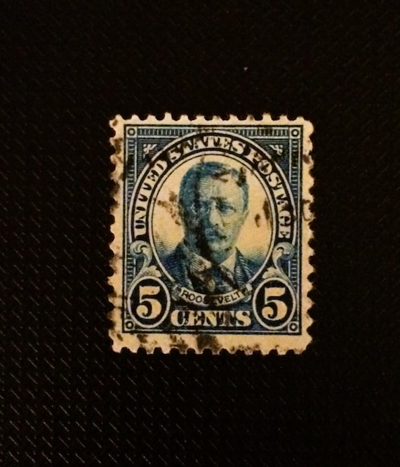 1923 USA 5c Teddy Roosevelt Stamp: Dark Blue, VF, Light Cancel  display picture 1