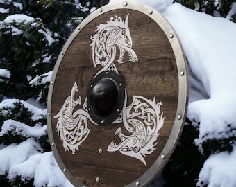 Triple wolf shield, viking shield, nordic armour, viking armour, viking goods, nordic gift, handmade battle shield, custom shield