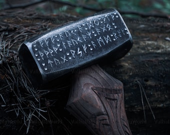 Engraved runic hammer, battle hammer, forging hammer, Scandinavian Viking handcrafted hammer, father, son groomsman or husband engraved gift