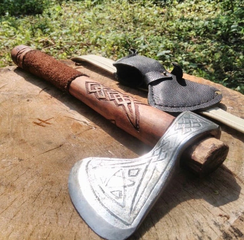 Hand Viking axe steel handmade hatchet axe with leather case