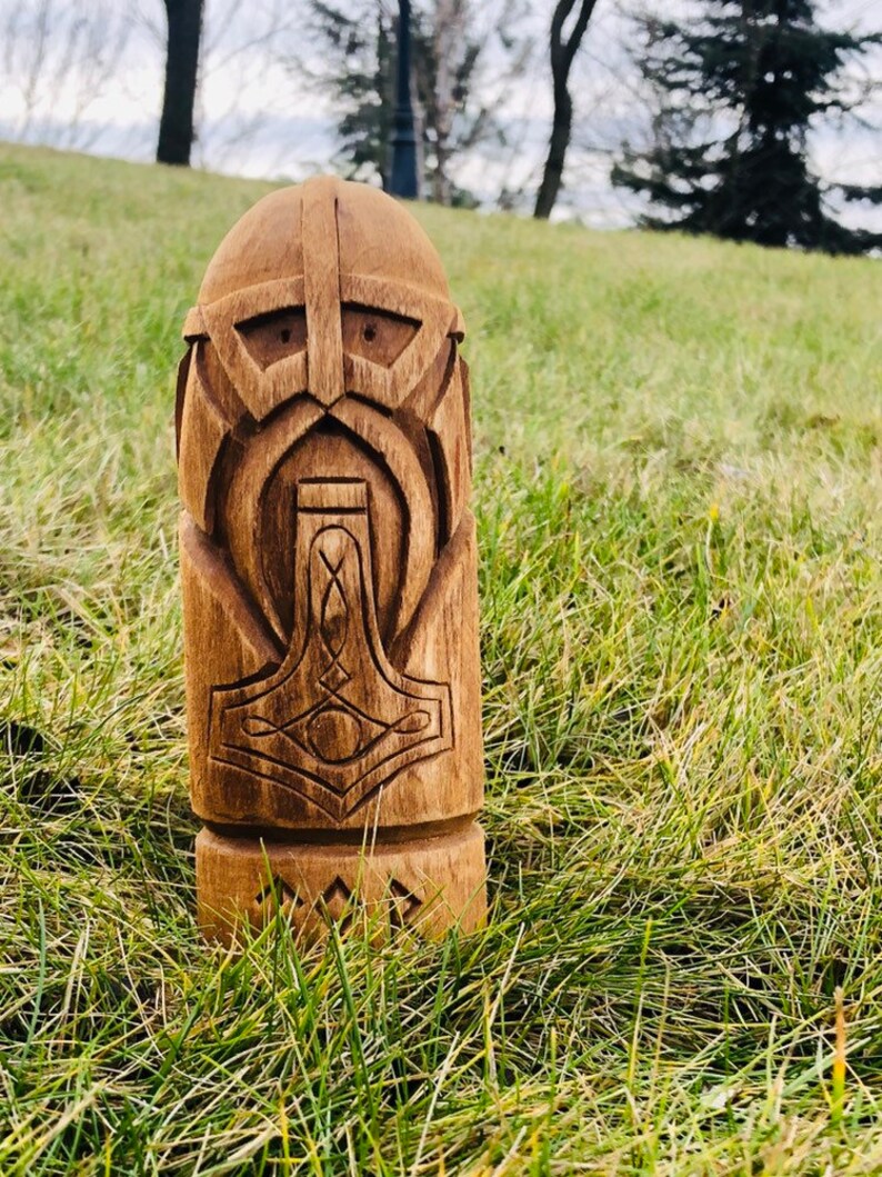Thor figurine Handcarved wooden statue Thor / Thors hammer. Etsy