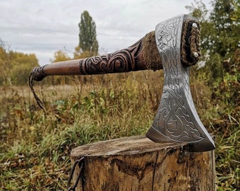 Engraved Jarl Viking axe steel handmade hatchet axe  Engraved custom axe Hunting camping battle tool Father gift