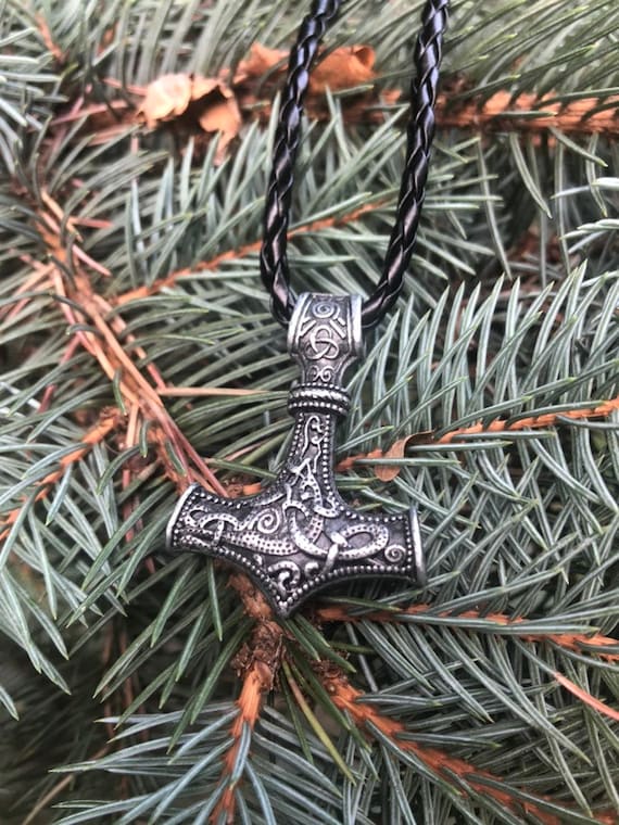 STERLING SILVER | Aesir Flame Thor's Hammer - Norse Viking Pendant &  Necklace