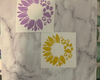 Sunflower paw print decal for car, laptop, wine glass