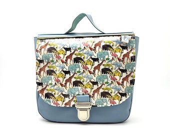 Sac à dos maternelle garçon en cuir synthétique bleu tendre à motifs dinosaures