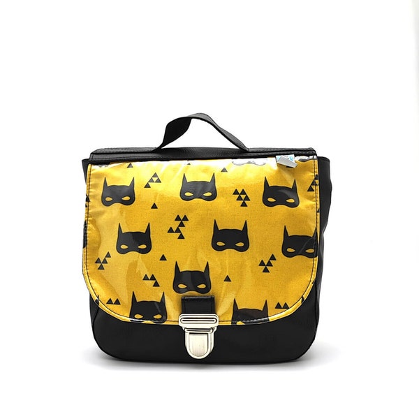 Sac à dos maternelle garçon noir et moutarde Batman en cuir synthétique- sac d'école, crèche garçon-lila bohème