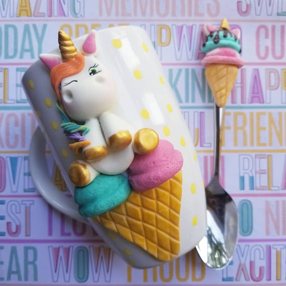 Unicorn Mug, Ice Cream Mug Handmade, Polymer Clay Ice Cream Mug