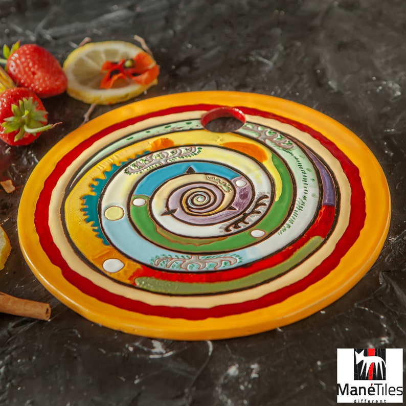 BREAKFAST TRAY, ROUND Bread Board, Armenian Art Deco Troika Pottery