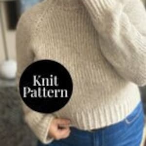 May include: Knit pattern for a beige sweater with a mock neck and long sleeves.