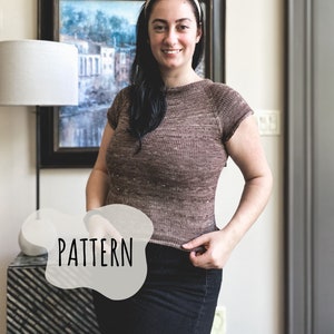 KNITTING PATTERN, Basic B Tee Knitting Pattern, Boxy Cropped T-shirt, Raglan Style Knit Pattern, Top Down Knit Pattern