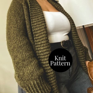 KNITTING PATTERN, Basic B Cardigan Pattern, Knit Sweater, Super Bulky Weight Cardigan, Grandpa Cardigan