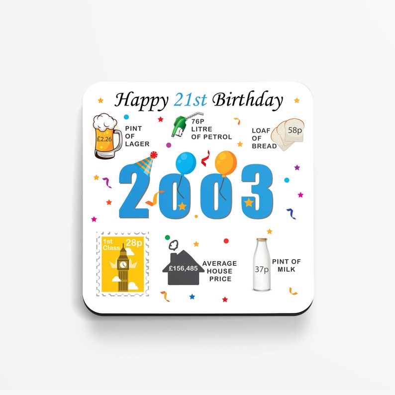 21st Birthday Coaster Born in 2003 Facts Unique 21st Birthday Gift Factual 21st Birthday Gift 21st Keepsake Milestone Birthday image 2