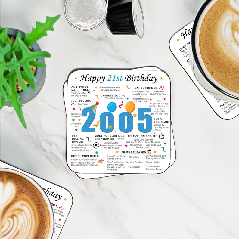 21st Birthday Coaster - Born in 2005 Facts - 21 in 2026 Gift - Unique 21st Birthday Gift - UK - 21st Keepsake - Nostalgic Milestone Birthday image 6