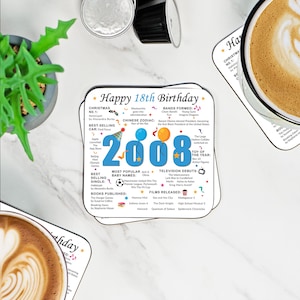 18th Birthday Coaster - Born in 2008 Facts - 18 in 2026 Gift - Unique 18th Birthday Gift - UK - 18th Keepsake - Nostalgic Milestone Birthday image 6
