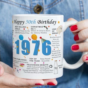50th Birthday Mug – Born in 1976 Facts – 50 in 2026 – Back in 1976 – Unique 50th Gift – Keepsake Mug for Him, Her, Friend, Son, Daughter imagem 1