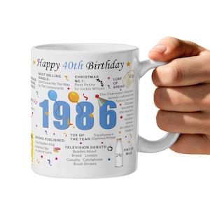 40th Birthday Mug – Born in 1986 Facts – 40 in 2026 – Back in 1986 – Unique 40th Gift – Keepsake Mug for Him, Her, Friend, Son, Daughter Blue