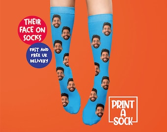 Custom face socks printed with loved ones face makes a fantastic unique personalised gift, novelty sock gift, customisable socks