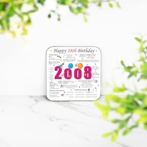 18th Birthday Coaster - Born in 2008 Facts - 18 in 2026 Gift - Unique 18th Birthday Gift - UK - 18th Keepsake - Nostalgic Milestone Birthday image 7