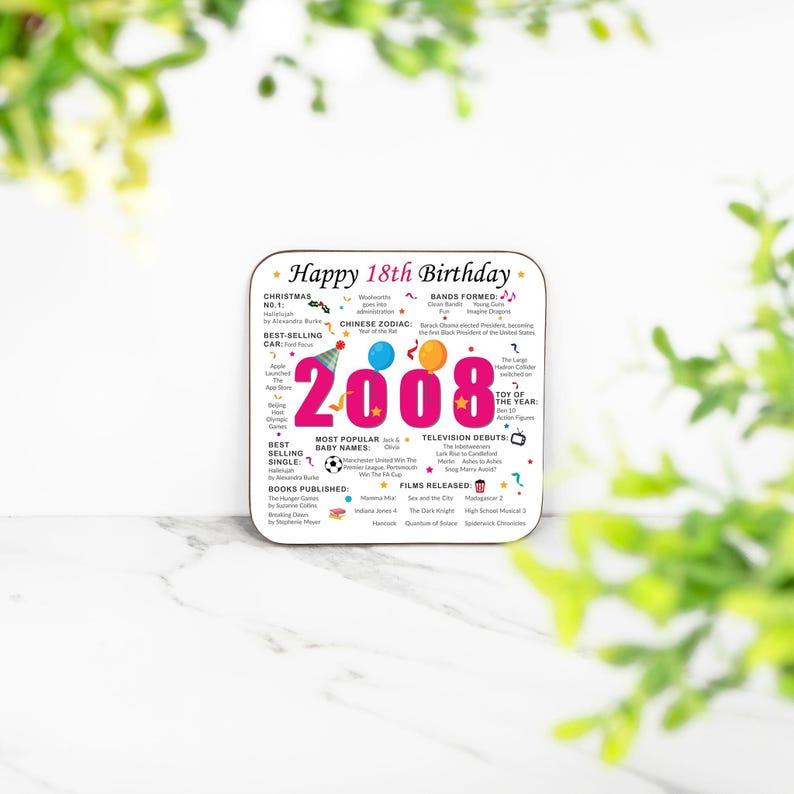 18th Birthday Coaster - Born in 2008 Facts - 18 in 2026 Gift - Unique 18th Birthday Gift - UK - 18th Keepsake - Nostalgic Milestone Birthday image 7