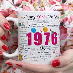 50th Birthday Mug – Born in 1976 Facts – 50 in 2026 – Back in 1976 – Unique 50th Gift – Keepsake Mug for Him, Her, Friend, Son, Daughter imagem 2
