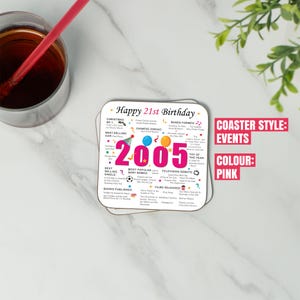 21st Birthday Coaster - Born in 2005 Facts - 21 in 2026 Gift - Unique 21st Birthday Gift - UK - 21st Keepsake - Nostalgic Milestone Birthday image 4