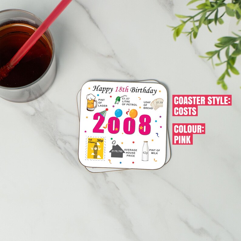 18th Birthday Coaster - Born in 2008 Facts - 18 in 2026 Gift - Unique 18th Birthday Gift - UK - 18th Keepsake - Nostalgic Milestone Birthday image 5