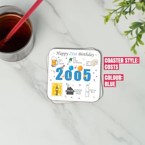 21st Birthday Coaster - Born in 2005 Facts - 21 in 2026 Gift - Unique 21st Birthday Gift - UK - 21st Keepsake - Nostalgic Milestone Birthday Costs