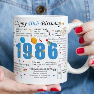40th Birthday Mug – Born in 1986 Facts – 40 in 2026 – Back in 1986 – Unique 40th Gift – Keepsake Mug for Him, Her, Friend, Son, Daughter image 1