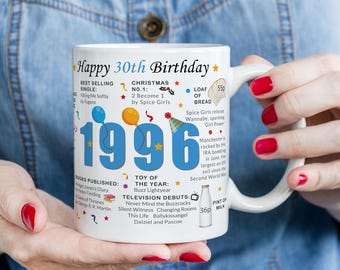 30th Birthday Mug – Born in 1996 Facts – 30 in 2026 – Back in 1996 – Unique 30th Gift – Keepsake Mug for Him, Her, Friend, Son, Daughter