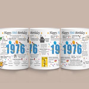 50th Birthday Mug – Born in 1976 Facts – 50 in 2026 – Back in 1976 – Unique 50th Gift – Keepsake Mug for Him, Her, Friend, Son, Daughter imagem 3