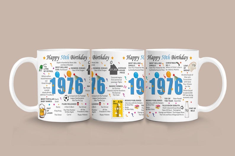 50th Birthday Mug – Born in 1976 Facts – 50 in 2026 – Back in 1976 – Unique 50th Gift – Keepsake Mug for Him, Her, Friend, Son, Daughter imagem 3