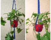 Blue plant hanger Hanging plant pot Macrame plant holder with pot Plant hanger for window Macrame plant holder Fairy Garden Gift Idea.