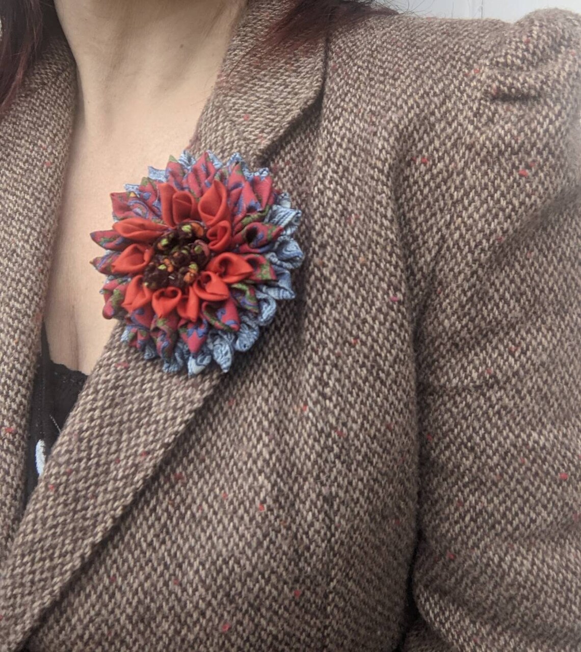 Broche de flores de tela Dahlia Etsy