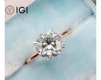 IGI Certified Round Diamond Engagement Ring 2.15 Ct Lab Grown Diamond Wedding Ring Diamond Solitaire Engagement Ring in 14k Yellow Gold Her