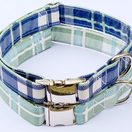 Teal Blue Yellow Plaid Dog Collar Garden Plaid Dog Collar Etsy