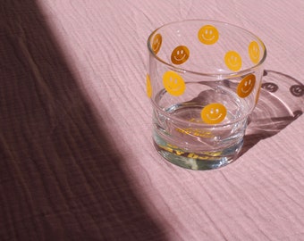 I Am Doing My Best Healing Affirmation Short Juice Glass, Smiley Face Themed 10 oz Stackable Cup for Juice Iced Coffee Cocktails Tea Drinks