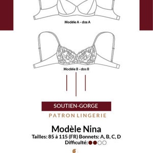 patron pdf de soutien gorge SANS armatures NINA - pdf non underwired bra pattern Nina - patron de couture- lingerie DIY