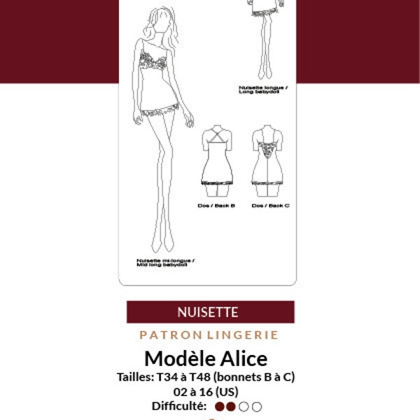 patron pdf de la nuisette ALICE - pdf babydoll pattern ALICE - patron de couture- lingerie DIY