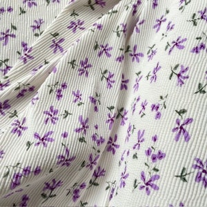 white jacquard swimsuit fabric with purple flowers 50cm width 110cm - swimsuit fabric spandex (0.55 x 1.2yd) - DIY sewing