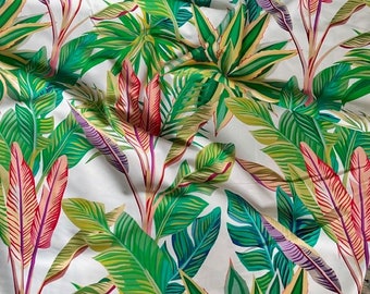tissu maillot de bain imprimé tropical vert blanc 50cm largeur 150cm - swimsuit fabric spandex (0,55 x 1,7yd) - couture DIY
