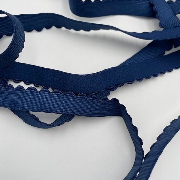 scalloped elastics 15mm NAVY BLUE - scallop elastics 15mm NAVY- couture lingerie and creative leisure