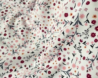 tissu stretch FLORAL blanc rose vert pour ensemble lingerie 50 x 160cm - lycra fabric (0,55 x 1,7yd) - DIY couture