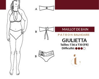 cartamodello pdf del bikini GIULIETTA - coppe D-E - cartamodello bikini pdf taglie coppe D-E - cartamodello - lingerie fai da te