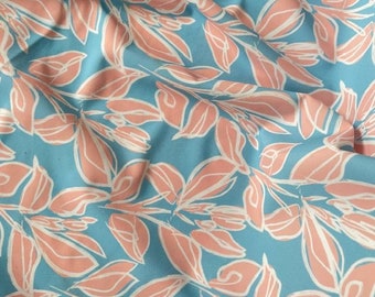 tissu maillot de bain imprimé feuillage bleu clair et rose 50cm largeur 150cm - swimsuit fabric spandex (0,55 x 1,7yd) - couture DIY