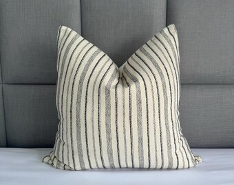 Handwoven Chiang Mai Cotton Pillow Cover, Striped Cream Linen Back