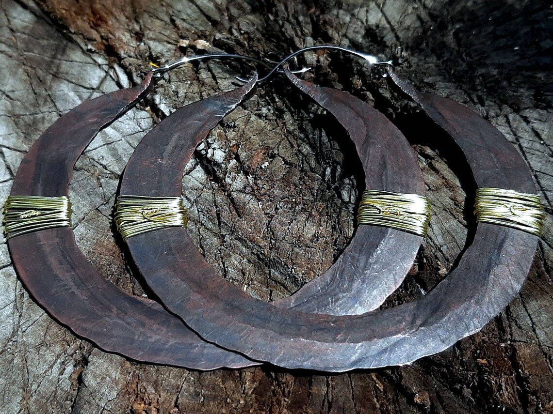 Viking Hoop Earrings Big Rusted Hoops For Women And Girls Etsy